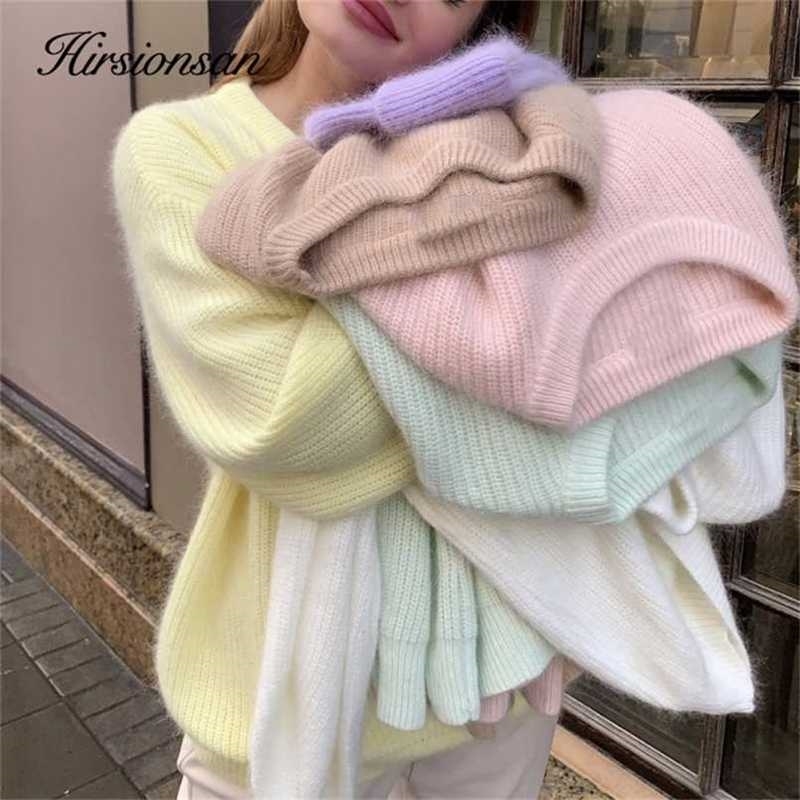 Hirsionsan Soft Loose Knitted Cashmere Sweater Winter Loose Solid Female Pullovers Warm Basic Knitwear Jumper 211123