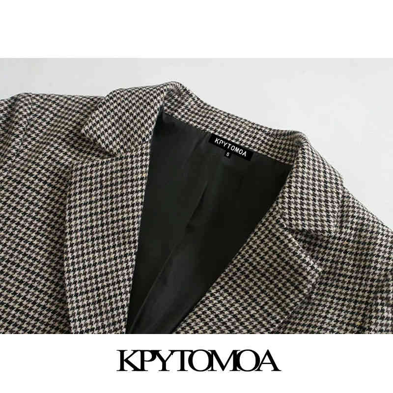 Women Fashion WIth Pockets Houndstooth Blazer Coat Long Sleeve Back Vents Female Outerwear Veste Femme 210420