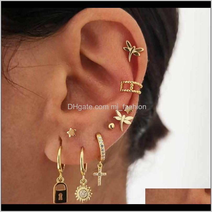 Stud Drop Delivery 2021 Women Bee Butterfly Earring Jewelry Pattern Fashion Dangle Eardrop Snake Cross Studs Ear Cuff Clip Earrings Suit Onmd