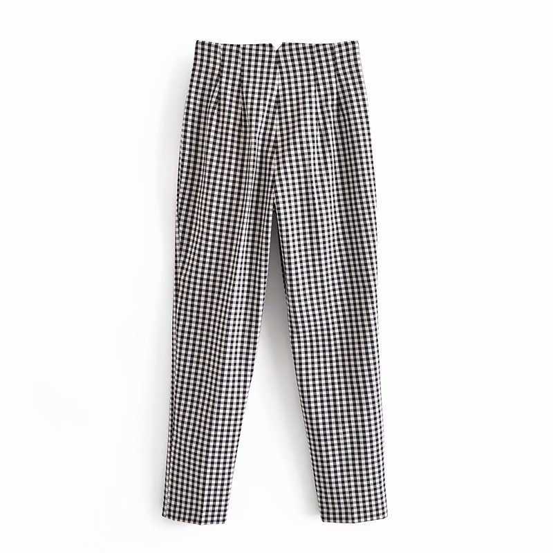Vintage Women Plaid Hight-waist Pants Casual Woman Fashion Checkered Trousers Chic Lady pantalon pour femme 210709