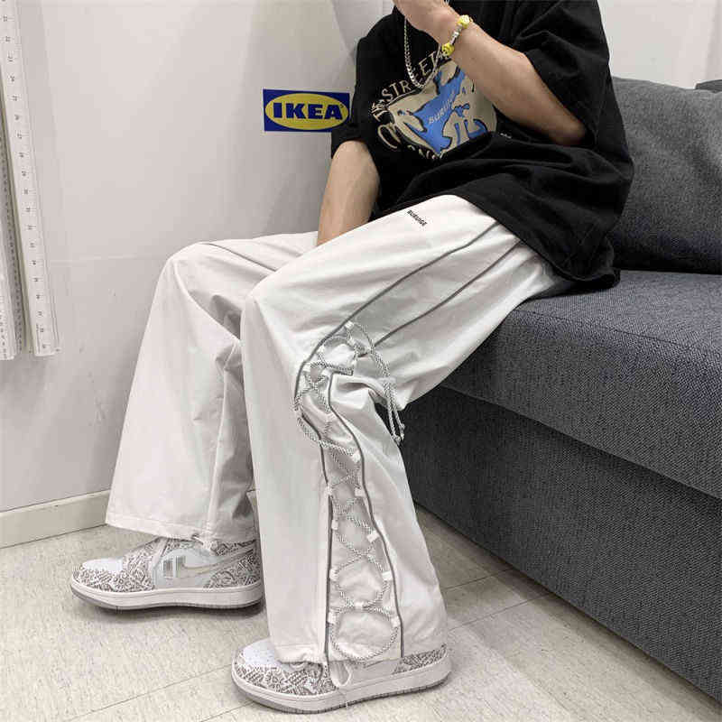 Streetwear White Cargo Pants Men Wide Pants Harajuku Loose Sweatpants Fashion Joggers Skateboard Pants Techwear 2021 Fashion New G220224