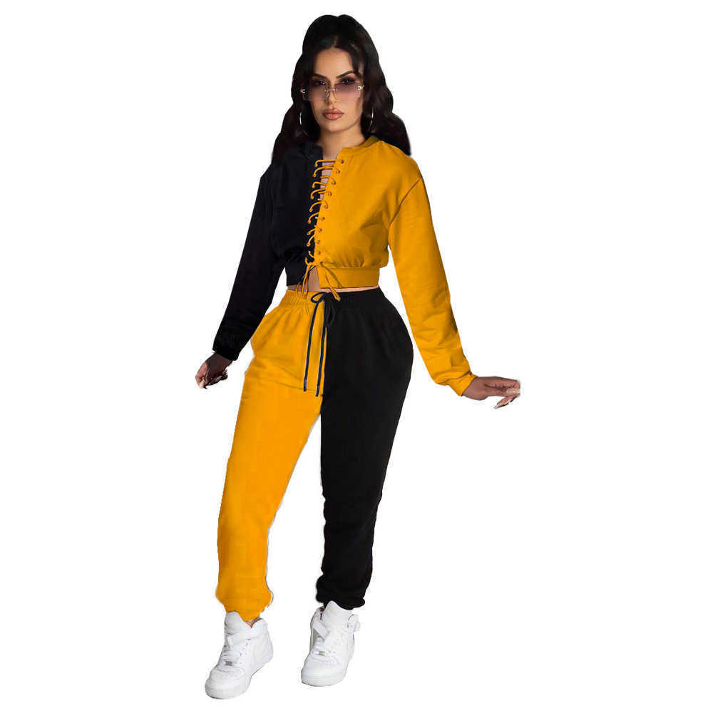 Designers Women sports tracksuits Clothes 2023 autumn color matching corns bandage two-piece set jogging suits