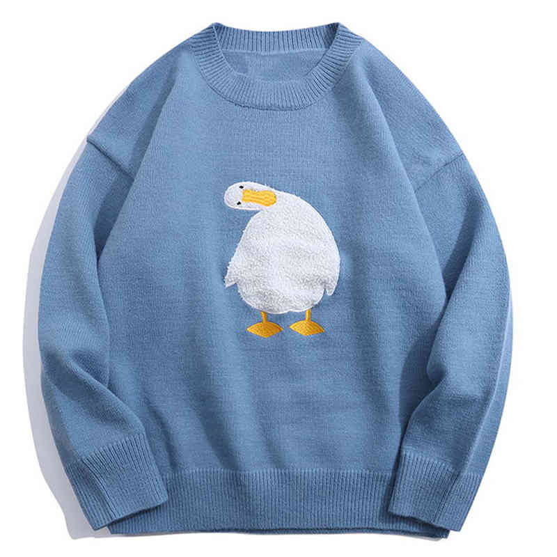lacible streetwear harajuku cartoon duck pattern knitted sweaters loose jumpers fashion casual winter sweater pullover men women, Black 
lacible streetwear harajuku cartoon duck pattern knitted sweaters loose jumpers fashion casual winter sweater pullover men women, Black