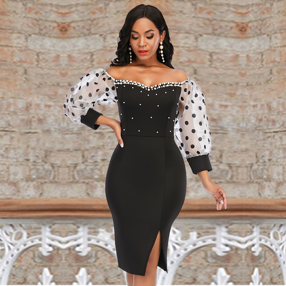 off shoulder polka dot beaded dress bodycon party date night dinner dresses black patchwork fashion dresses plus size women, Black;gray
off shoulder polka dot beaded dress bodycon party date night dinner dresses black patchwork fashion dresses plus size women, Black;gray