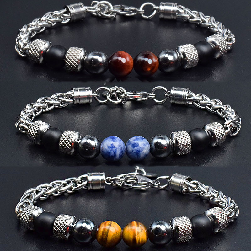 New Natural Stone beads Men bracelet stainless steel chain mens jewelry pulseras bracelets homme bijoux hippie armband pulseira, Black
New Natural Stone beads Men bracelet stainless steel chain mens jewelry pulseras bracelets homme bijoux hippie armband pulseira, Black