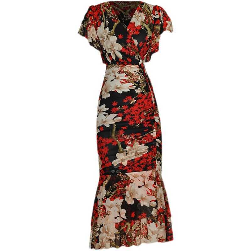 HIGH QUALITY est Designer Runway Fashion Ruffles V-Neck Floral Printed Drape Gauze Dress 210526, Red
HIGH QUALITY est Designer Runway Fashion Ruffles V-Neck Floral Printed Drape Gauze Dress 210526, Red