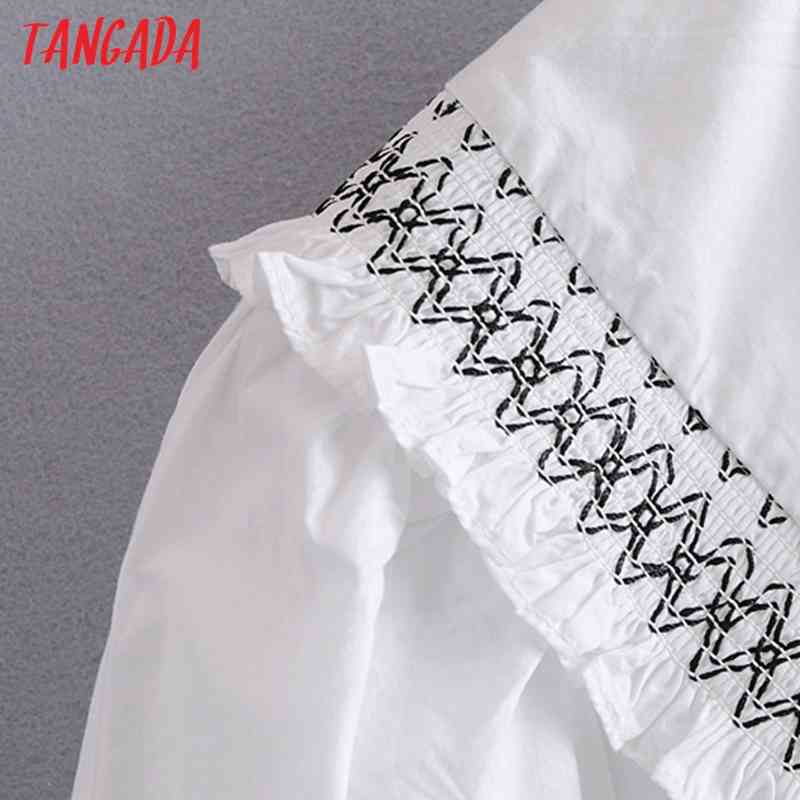 Women Retro Embroidery Oversize Collar Sleeve Chic Female Short Blouse Shirt Tops 3H82 210416