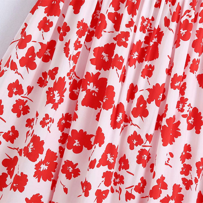 PUWD Sweet Women Square Collar A-line Dress Summer Fashion Ladies High Street Cute Female Printed Poplin 210522