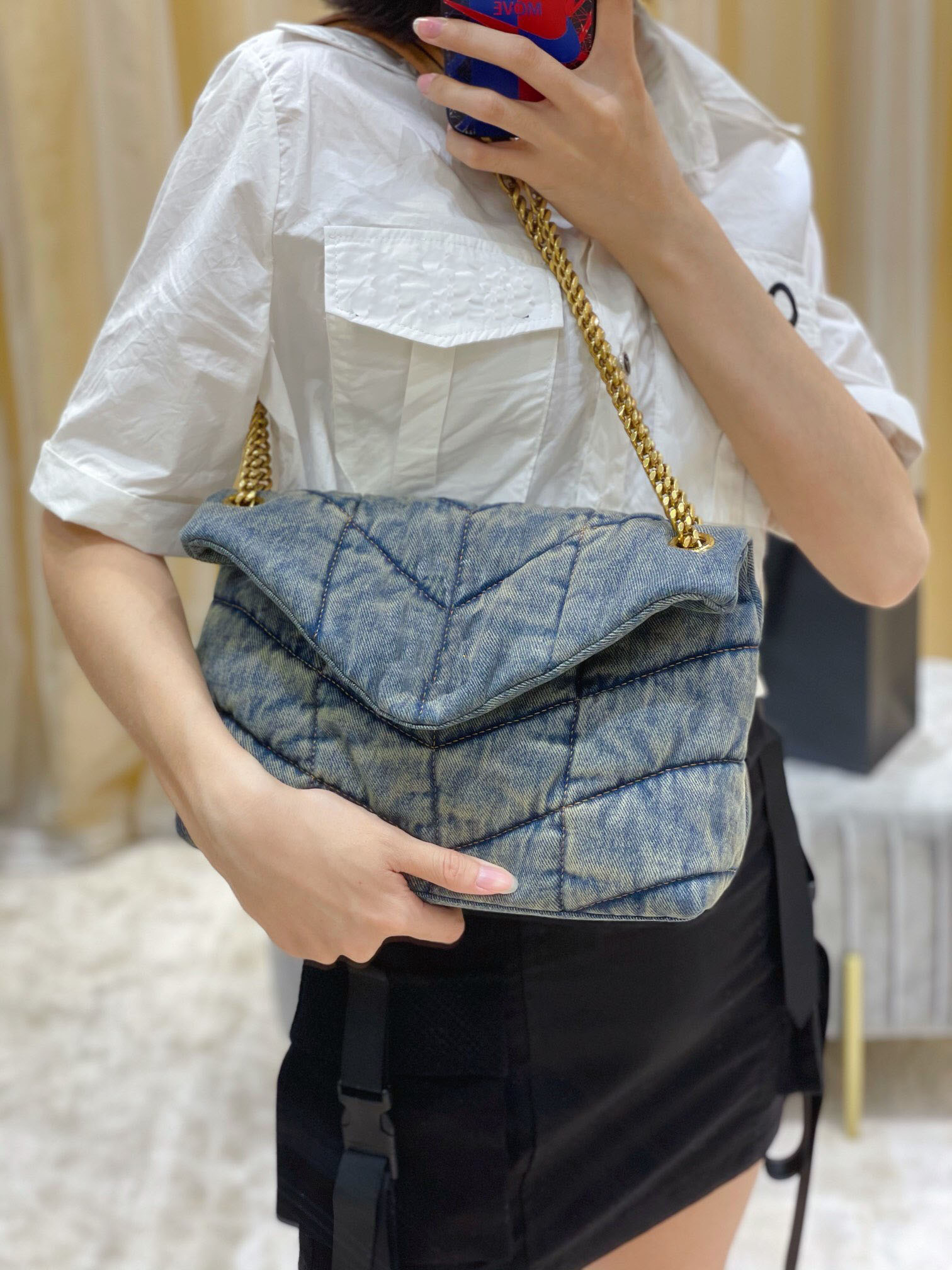 The factory sells loulou puffer denim shoulder bag top quality women's nubuck leather belt high capacity chain cross body designer handbags, Dark khaki
The factory sells loulou puffer denim shoulder bag top quality women's nubuck leather belt high capacity chain cross body designer handbags, Dark khaki