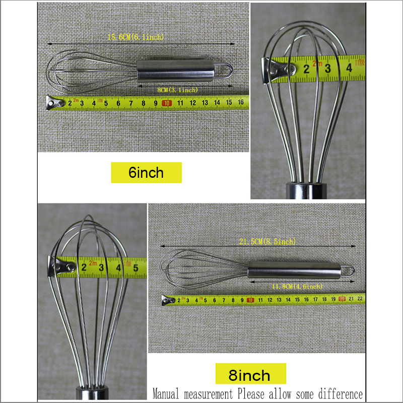 Stainless Steel Balloon Wire Whisk Tools Blending Whisking Beating Stirring Egg Beater Durable 4 Sizes 6-inch/8-inch/10-inch/12-inch Hand held JY0352