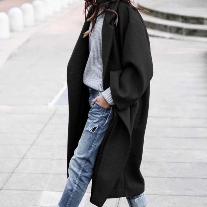 Fashion High Street Long Overcoat Fall Winter Elegant Women Double-Sided Wool Coat Office Lady Lapel Long Sleeve Jacket 211019