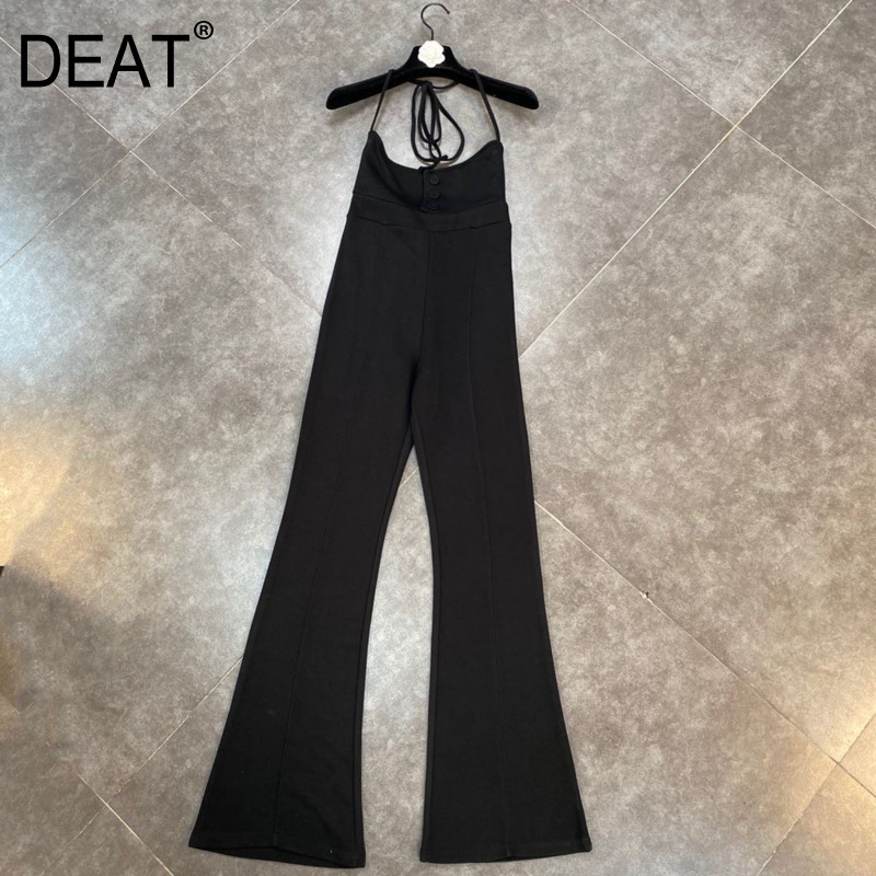 Women Neck Strap Temperament Flare Jumpsuit Solid Color High Waist Slim Fashion Spring Summer 11B086 210525, Black
Women Neck Strap Temperament Flare Jumpsuit Solid Color High Waist Slim Fashion Spring Summer 11B086 210525, Black