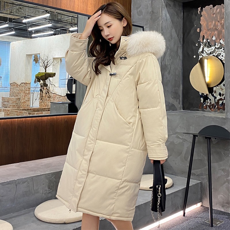 CHIC Stay Warm Faux fur Hooded Long Quilted Puffer Parkas Women Winter High-Quality Side Slit Solid Oversize Loose Coat 210429