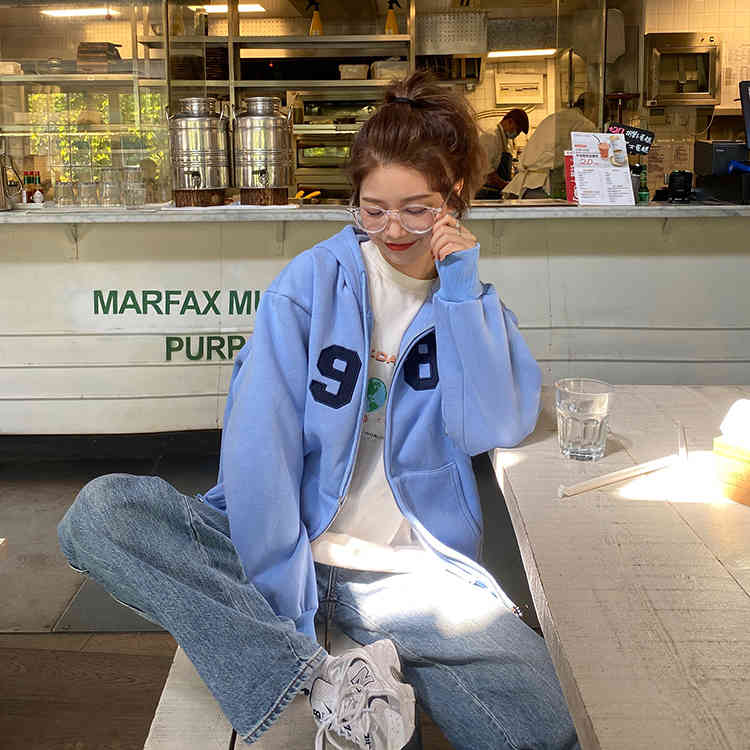 3 colors Women Autumn Winter Hoodie Coats Warm Jacket Casual Tops digit letter Female Thick Coat womens (F4105) 210423