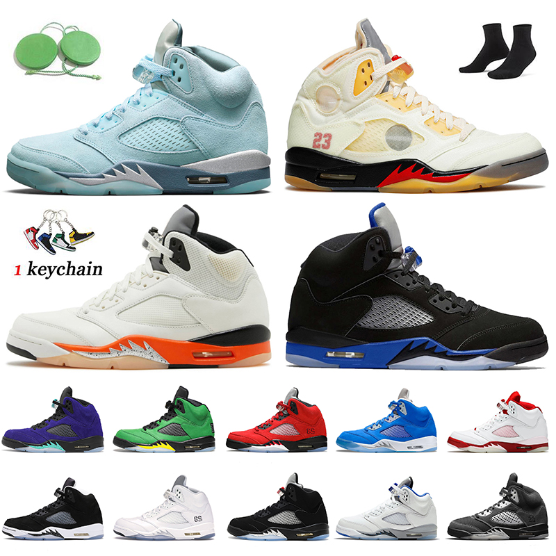 

2022 Top Quality Jumpman 5 Mens Basketball Shoes Bluebird Shattered Backboard 5s Sail White Off Racer Blue Raging Bull Alternate Grape Oreo Trainers UNC Sneakers, #9 sail 40-47
