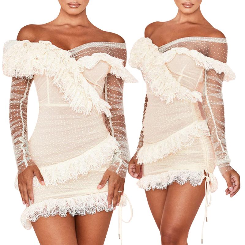 Women Mesh Tulle Mini Lace Dress Hollow Out Sleeveless V Neck Sexy Bodycon Vestidos Summer Casual Dresses