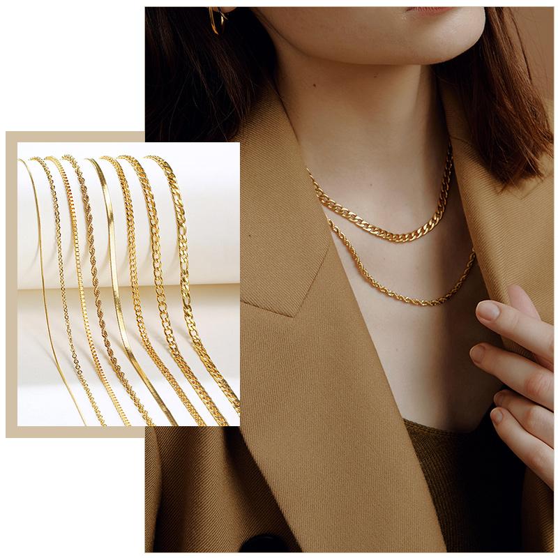 Chains Minimalist Gold Color Choker Necklaces For Women Anti Allergy Stainless Steel Cuban Singapore Snake Box Figaro Chain Jewelry, Silver
Chains Minimalist Gold Color Choker Necklaces For Women Anti Allergy Stainless Steel Cuban Singapore Snake Box Figaro Chain Jewelry, Silver