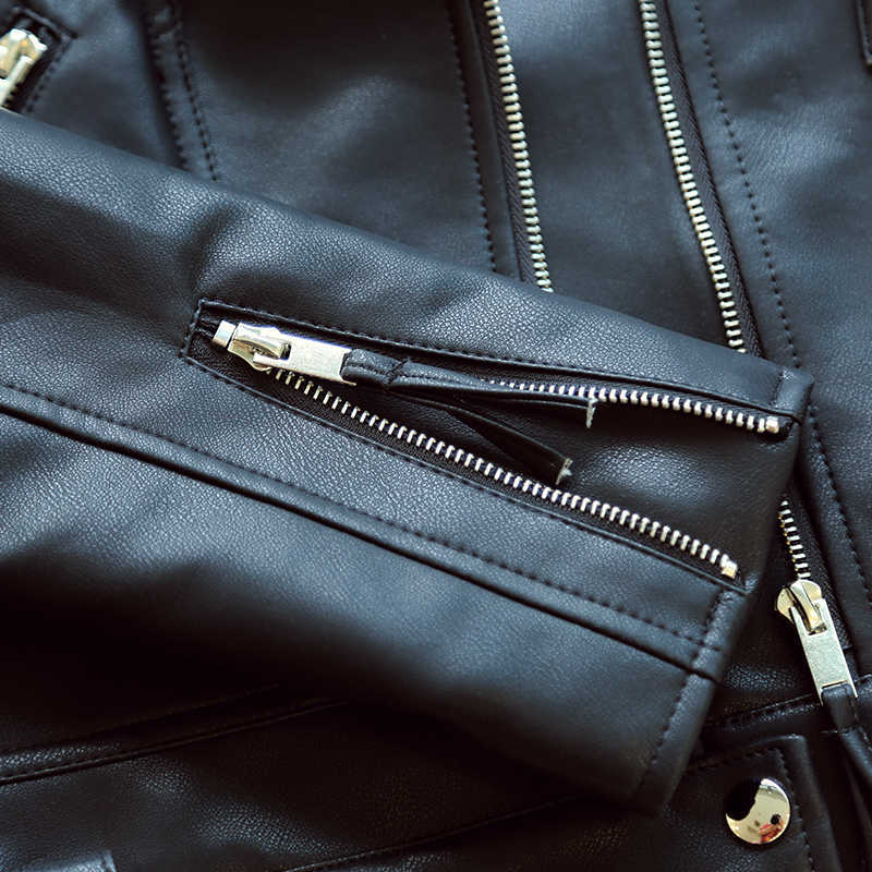 LY VAREY LIN Autumn Pu Faux Leather Jackets Women Rivets Ribbons Pockets Zippers Outerwear Short Slim Moto Biker Coats 210526