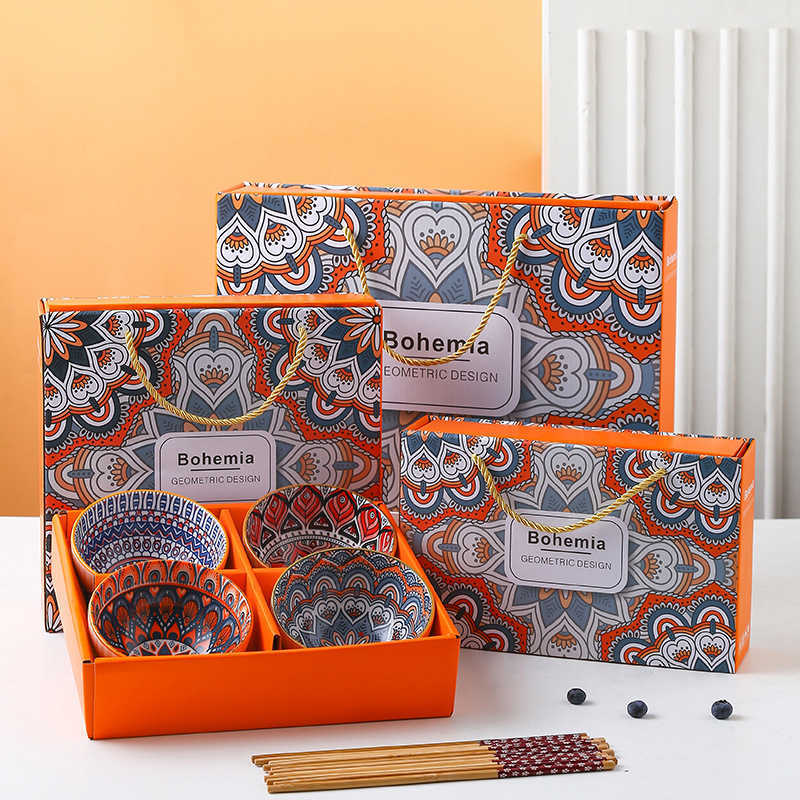 Bohemian ceramic bowl Gift Set Blue and white porcelain bowl chopsticks tableware advertising gifts can be ordered
Bohemian ceramic bowl Gift Set Blue and white porcelain bowl chopsticks tableware advertising gifts can be ordered