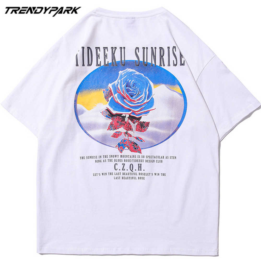 Men's T-shirt Flower Printing Summer Short Sleeve Printed Tee Hip Hop Oversized Cotton Casual Harajuku Streetwear Top Clothing 210601