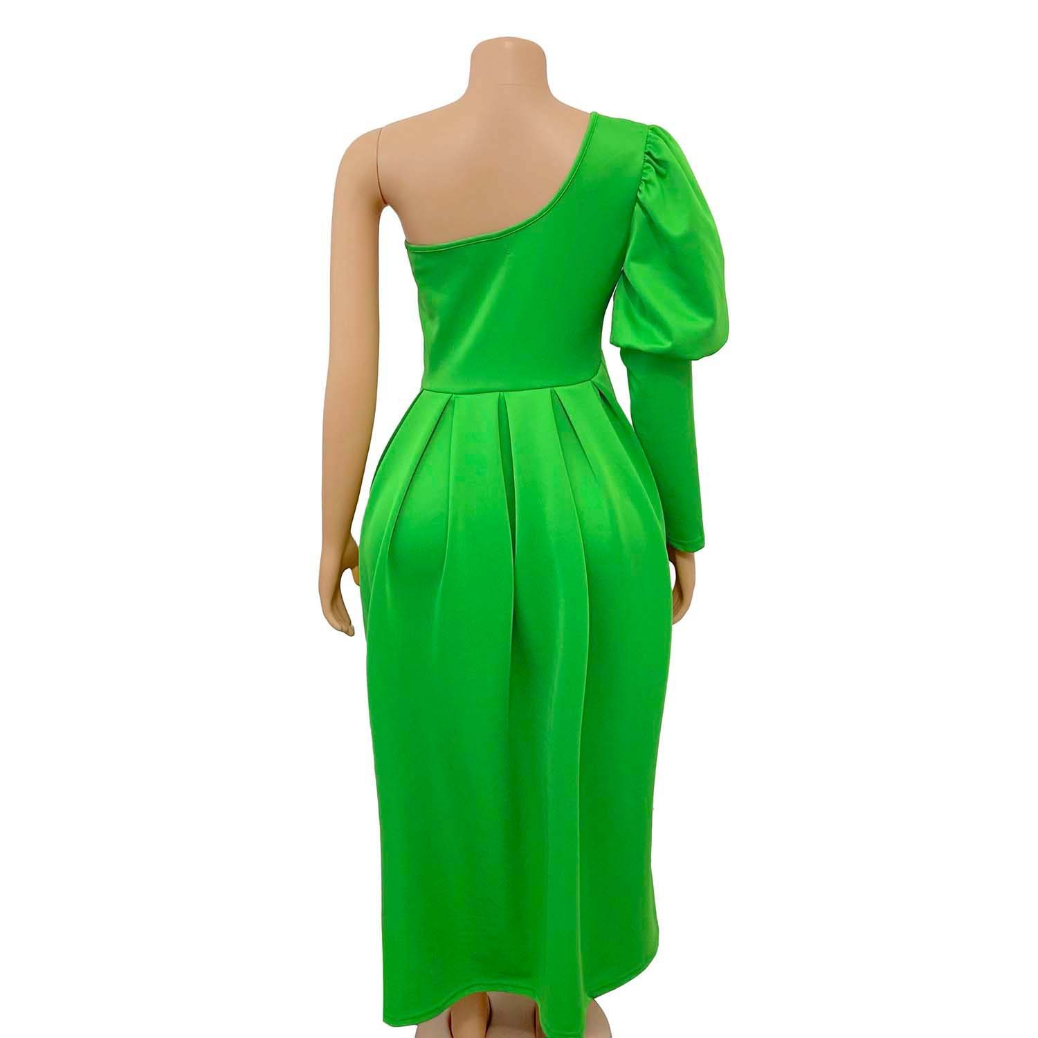 Women Dress Temperament Party es One Shoulder Long Sleeve Large Hem Maxi Solid High Waist es 210513