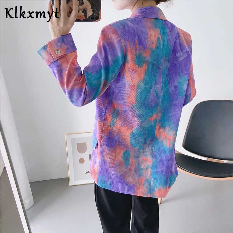 Klkxmyt Blazer Women Single Button Long Sleeve Fashion Tie-dye Printing Office Wear Ladies Za Blazers Pockets Jacket Outerwaer 210527