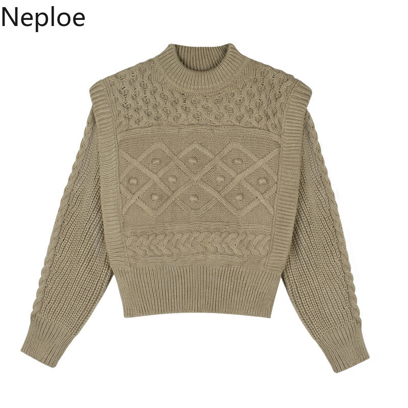 Neploe Knitted Cropped Women Sweaters Autumn Winter Long Sleeve Chic Pullovers Tops Ladies Casual Jumper Plus Size Sueter 4F999 210422