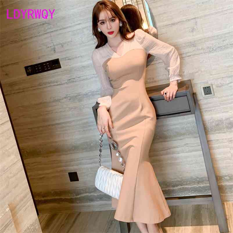 Fall / winter Korean version of sexy and tight buttock covered Mermaid Long Sleeve Dress Office Lady Polyester 210603, Khaki
Fall / winter Korean version of sexy and tight buttock covered Mermaid Long Sleeve Dress Office Lady Polyester 210603, Khaki