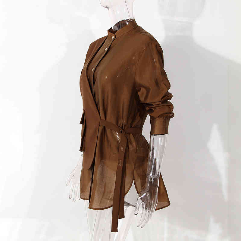 TWOTWINSTYLE Solid Two Piece Set For Women Lapel Long Sleeve Shirt Asymmetrical Lace Up Vest Casual Sets Female Fashion 210517