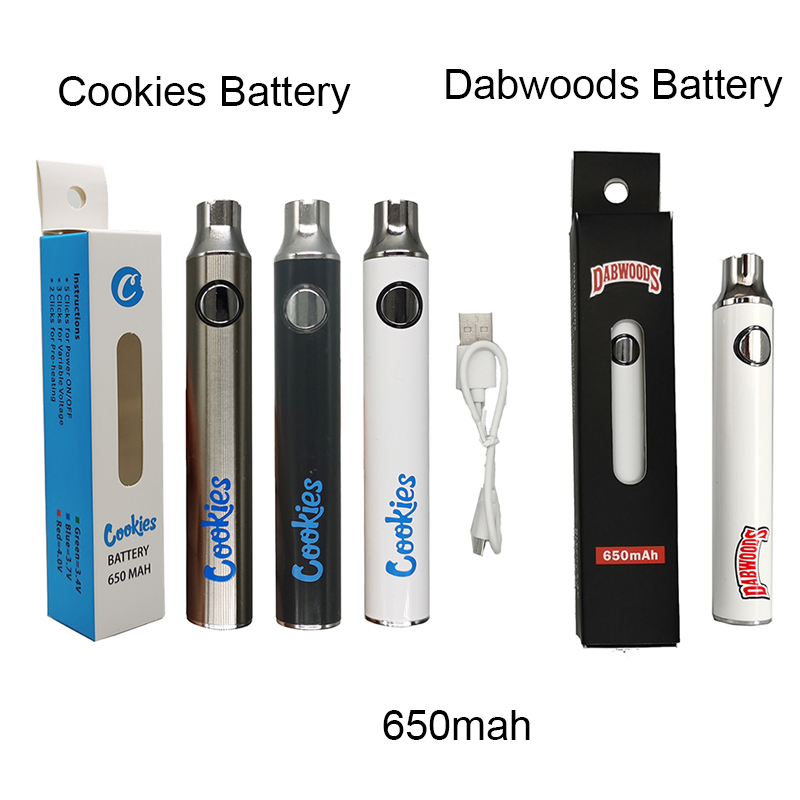 Preheat Cookies Battery Dabwoods Batteries 650mah Preheated 510 Thread Vape Cartridge Ecigarette Variable Voltage Batteries with Charger USB Cable
Preheat Cookies Battery Dabwoods Batteries 650mah Preheated 510 Thread Vape Cartridge Ecigarette Variable Voltage Batteries with Charger USB Cable