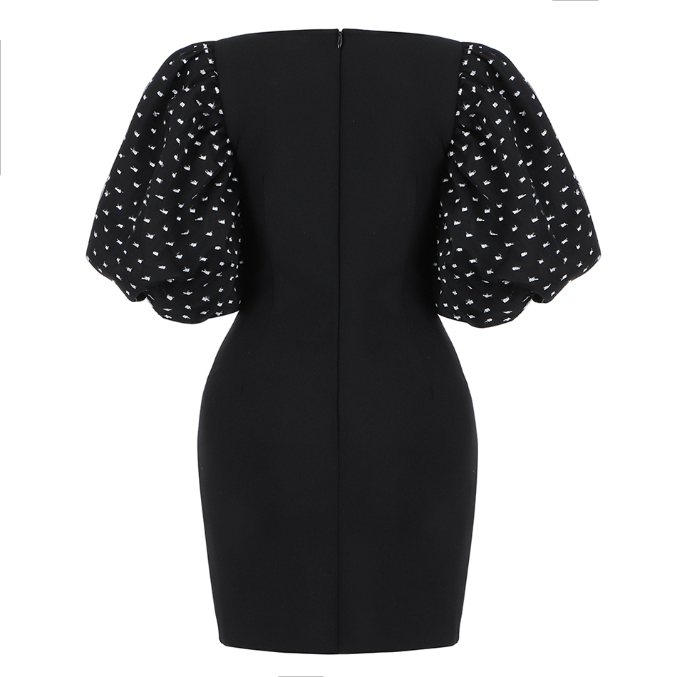 Free Ladies Bandage Dress Sexy V-neck Lantern Short Sleeve Bodycon Celebrity Club Party Mini Vestido 210524