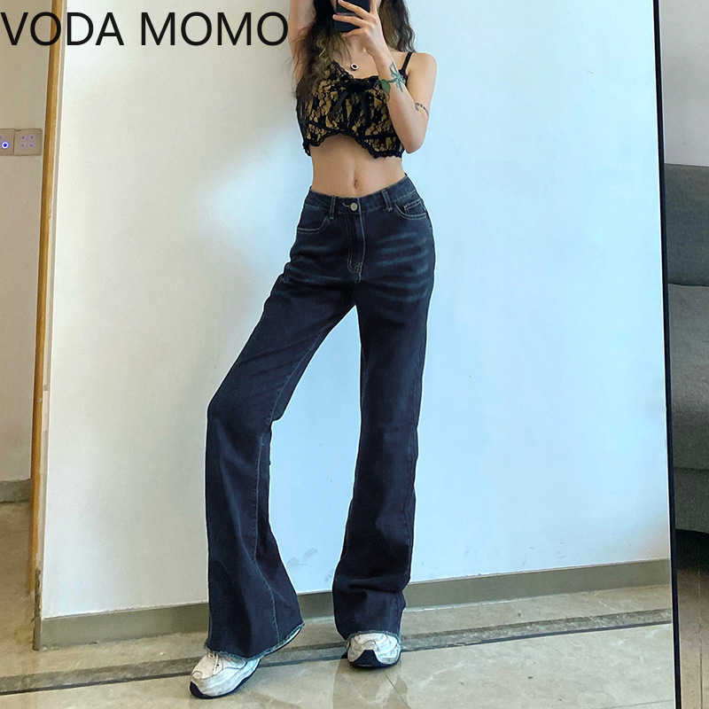 Casual Solid Flare Jeans woman For Girls Female Fashion Women's Vintage Denim Pants High Waisted Trouser Harajuku Capris 210922