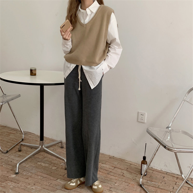 Korean Minimalist Solid All Match Fashion Women Slender Thicken Straight Female Trousers High Waist Pants 210421