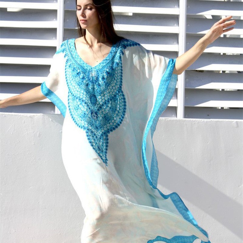 Oversize Cotton Beach Kaftan Women wear Cover ups Tunic Sarong Pareos de Playa Mujer Bikini Maxi Dress #Q773 210420