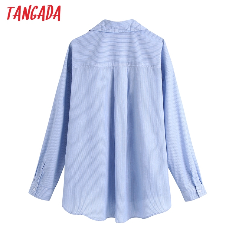 Women Classic Striped Oversized Blouse Vintage Long Sleeve Button-up Female Shirts Blusas Chic Tops BE415 210416