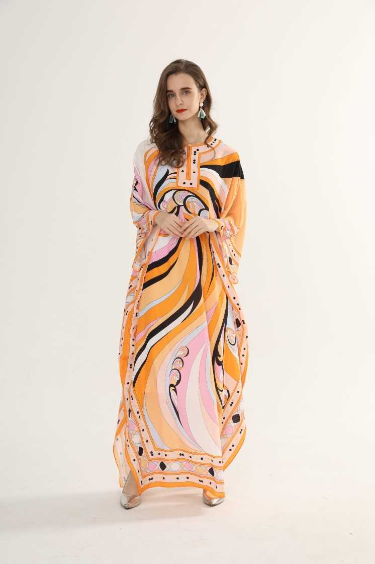 Plus Size Printed Loose Robe O-Neck Batwing Sleeve Ankle-Length Bohemian Dresses Women 210615Z