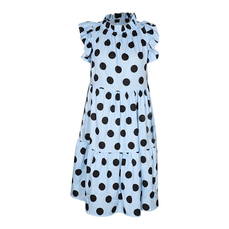 Women Dress Ruffles Sleeveless Dot Dresses Plus Size Loose Color Matching Casual Long Print Fashion 210513