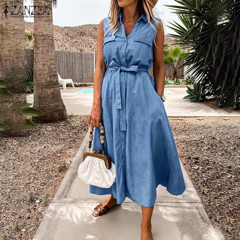 5XL Denim Blue Dresses For Women 2021 Ladies Midi Vestidos ZANZEA Casual Sleeveless Sundress Summer Belted Beach Robe Plus Size, Black
5XL Denim Blue Dresses For Women 2021 Ladies Midi Vestidos ZANZEA Casual Sleeveless Sundress Summer Belted Beach Robe Plus Size, Black