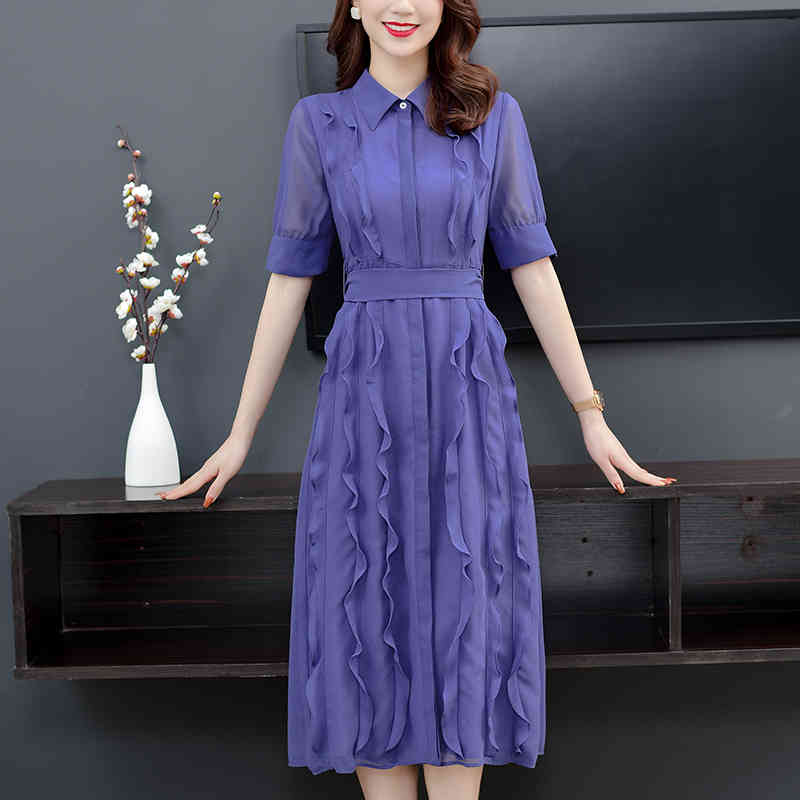 Summer Runway Women Vintage Ruffles Chiffon Long Dress Femme Short Sleeve Bow Elegant Party Holiday Maxi Vestidos 210506