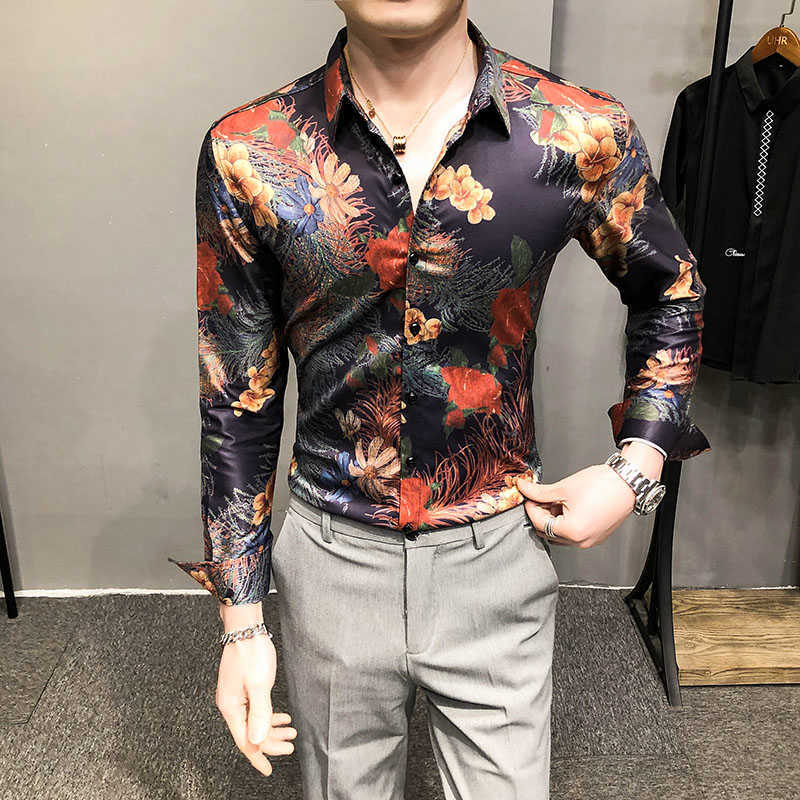 Fashion Men's Shirt Floral Print Long Sleeve Button Turn-down Collar Shirts Streetwear Blouse Social Party Men Clothing 210527, H694
Fashion Men's Shirt Floral Print Long Sleeve Button Turn-down Collar Shirts Streetwear Blouse Social Party Men Clothing 210527, H694