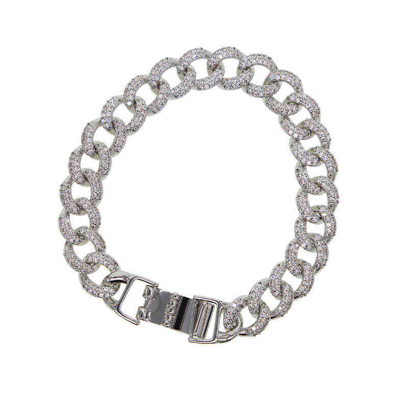 Bling Iced Out Miami Bracelet Hip Hop Women Men Jewelry Gold Silver Color Cz Thick 10mm Cuban Link Chain 211124