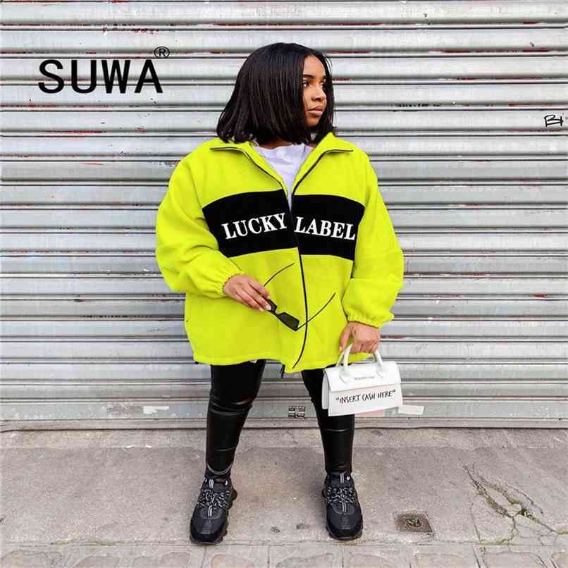 Autumn Winter Green Letter Spliced Jackets Women Turn Collar Long Sleeve Loose BF Style Sport Coat Casual Warm Plush Outwears 210525, Yellow
Autumn Winter Green Letter Spliced Jackets Women Turn Collar Long Sleeve Loose BF Style Sport Coat Casual Warm Plush Outwears 210525, Yellow