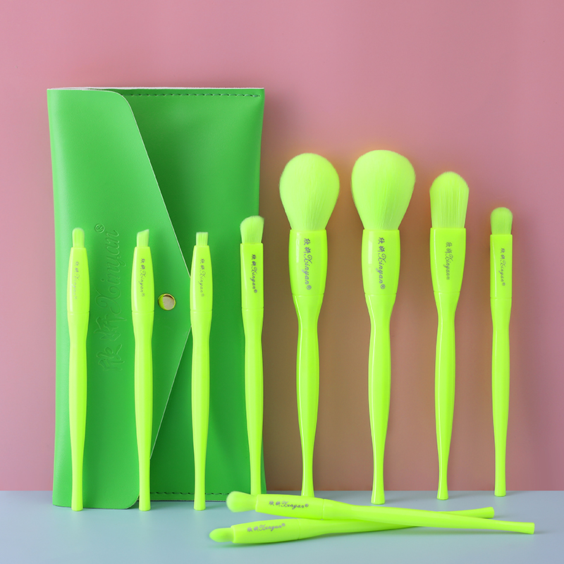 10pcs Florescent affordable Acrylic pink no logo cosmetic makeup brush set with bag