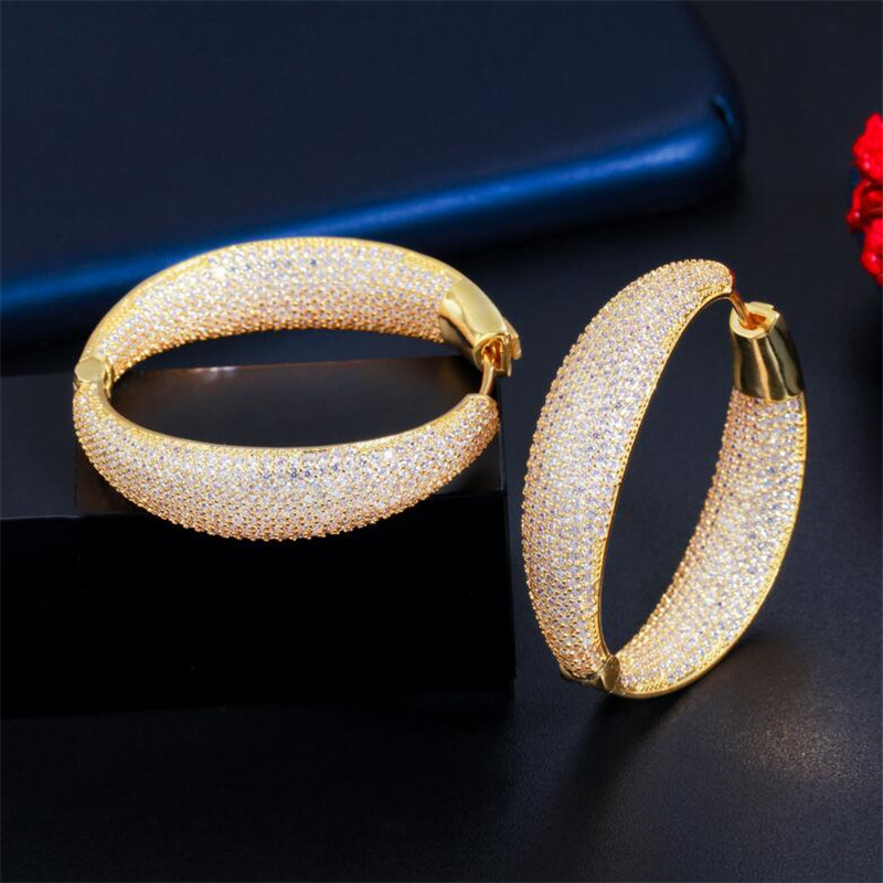 Choucong Sparkling Luxury Jewelry 925 Sterling Silver &Gold Fill Full Pave White Sapphire CZ Diamond Gemstones Party Women Wedding Clip Earring Ear Cu