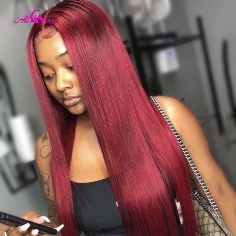 Burgundy Red Color Long silk straight Hairstyle lace front Wigs For Women Synthetic Hair High Temperature Fiber daily cosplay