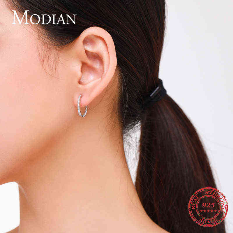 Modian Silver Sparkling Wedding Earring 925 Sterling Circle Clear CZ Hoop Earrings For Women Jewelry 220108