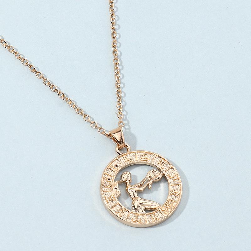 Vintage Gold Twelve Constellations Necklace For Women Girls Man Zodiac Symbol Pendant Gift Clavicle Chain Necklaces Fine Jewelry