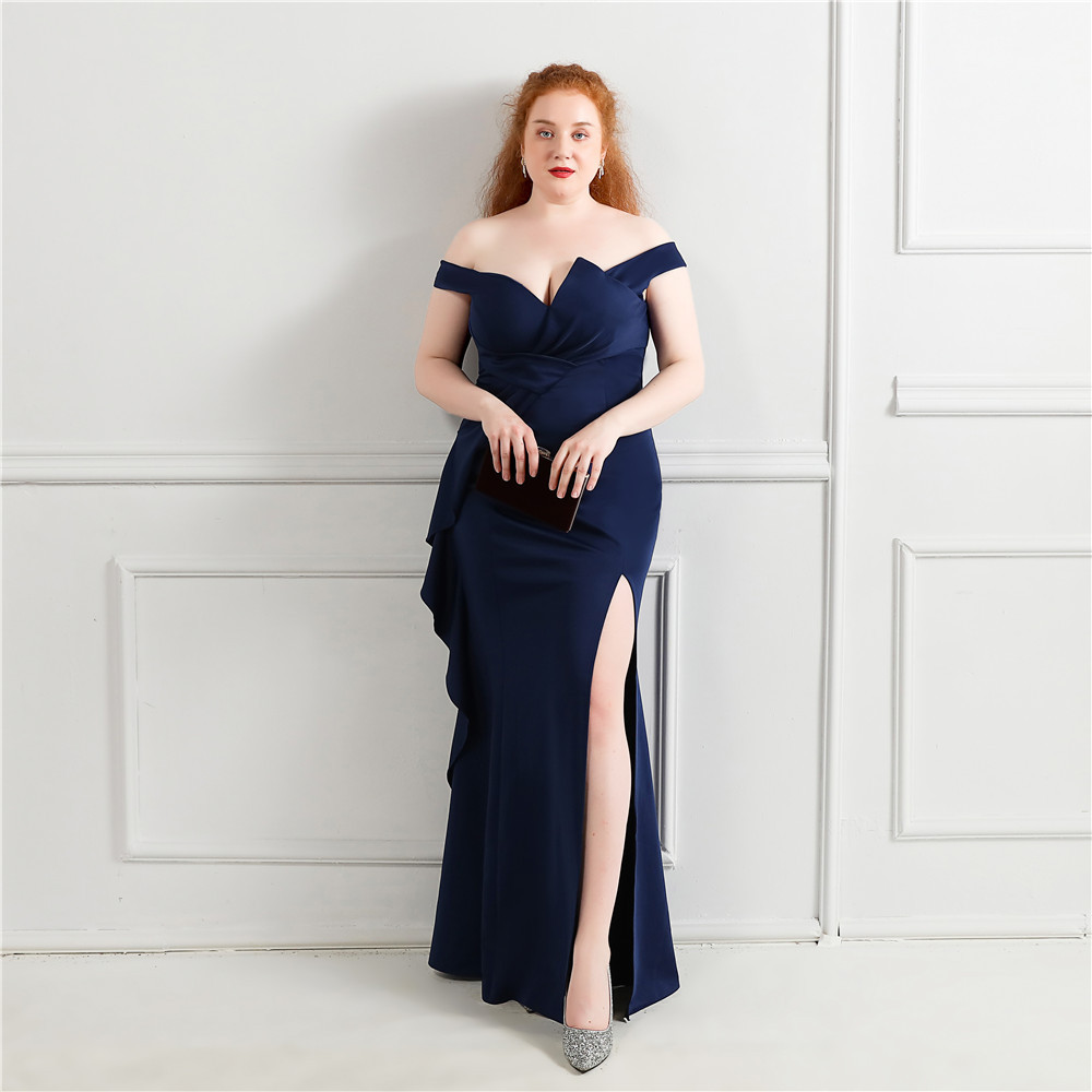 Simple Crepe Stain Mermaid Evening Dress Wear Plus Size vestifos de mujer largos elegantes de fiesta Sexy Slit Prom Gown