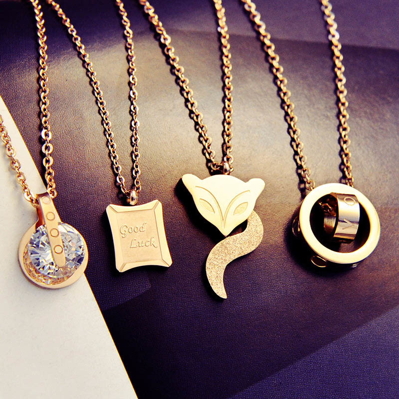 Circle Crystal Roman Numeral Necklace Pendants Double Buckle Woman Necklace Female Steel Clavicle Necklace 18K Gold Pendant Jewelry GC253
