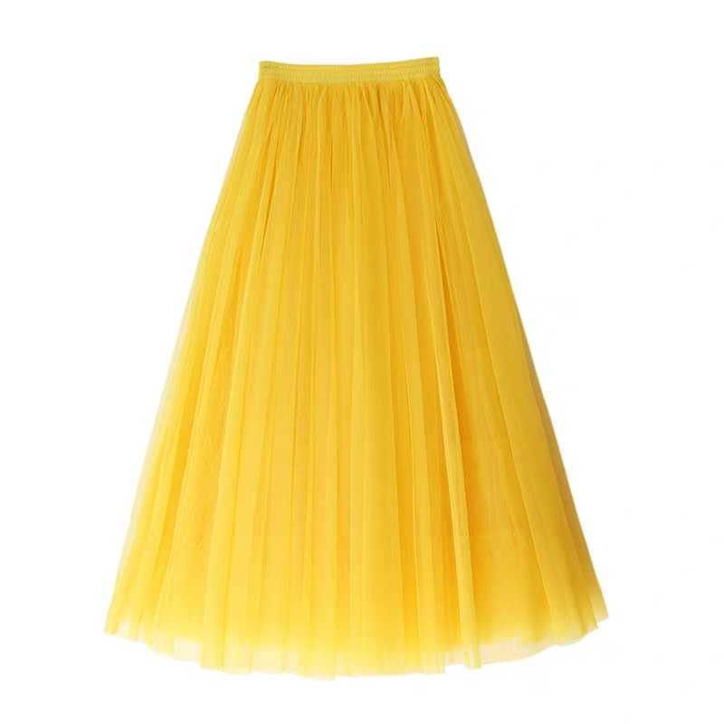 95 CM Long 2 Layers Mesh With Lining Expansion Skirt Yellow Tulle Elastic Waist Summer Beach Travel Ball Big Swing Skirts 210621